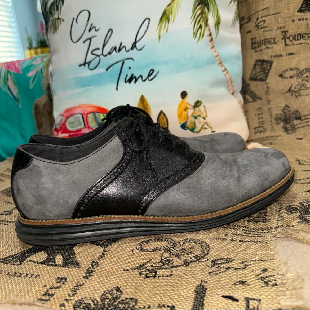 Cole Haan Men'S Oxford Grand Grey Suede Black Leather Shoes Size 12 - Picture 5 of 12